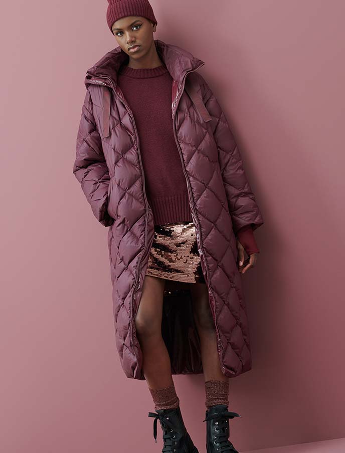 burgundy padded coat womens